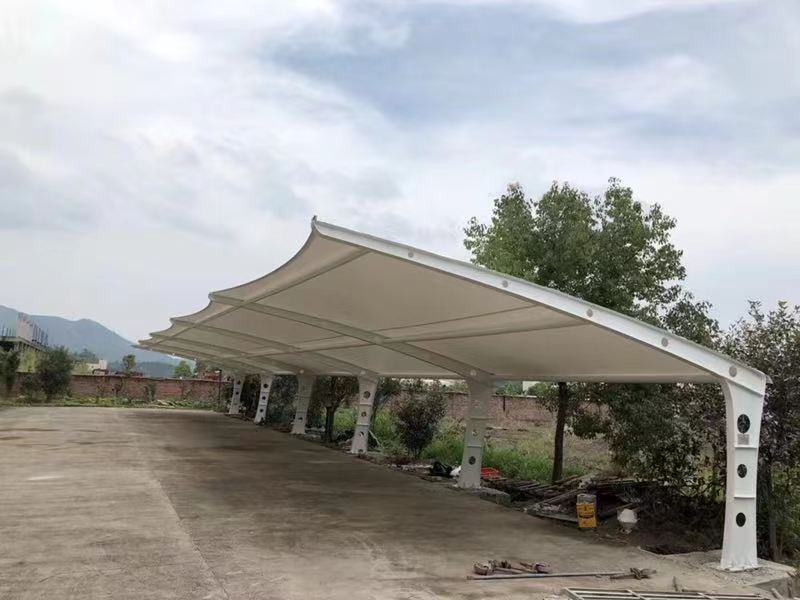 海安市小区改造停车棚工程,膜结构非机动车棚定制厂家-2